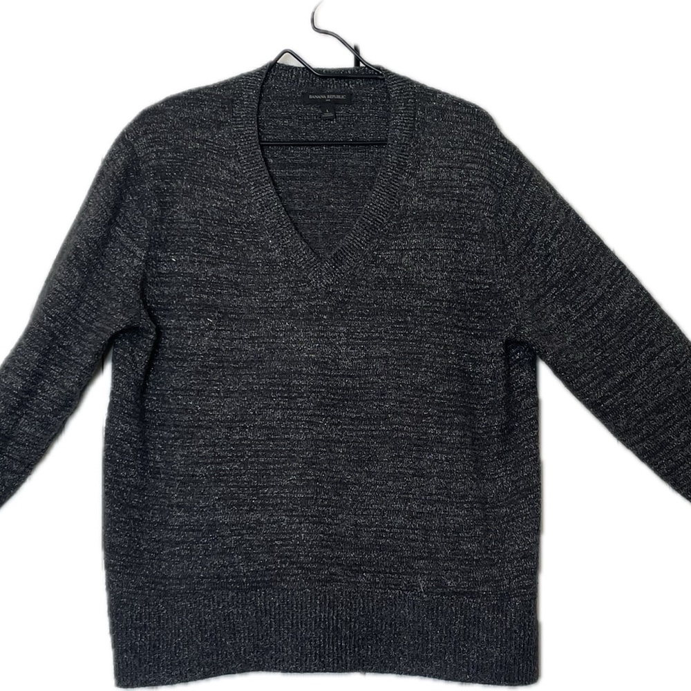 Women’s Banana Republic two piece sweater and pant set gray v neck pull on pant - Picture 3 of 13